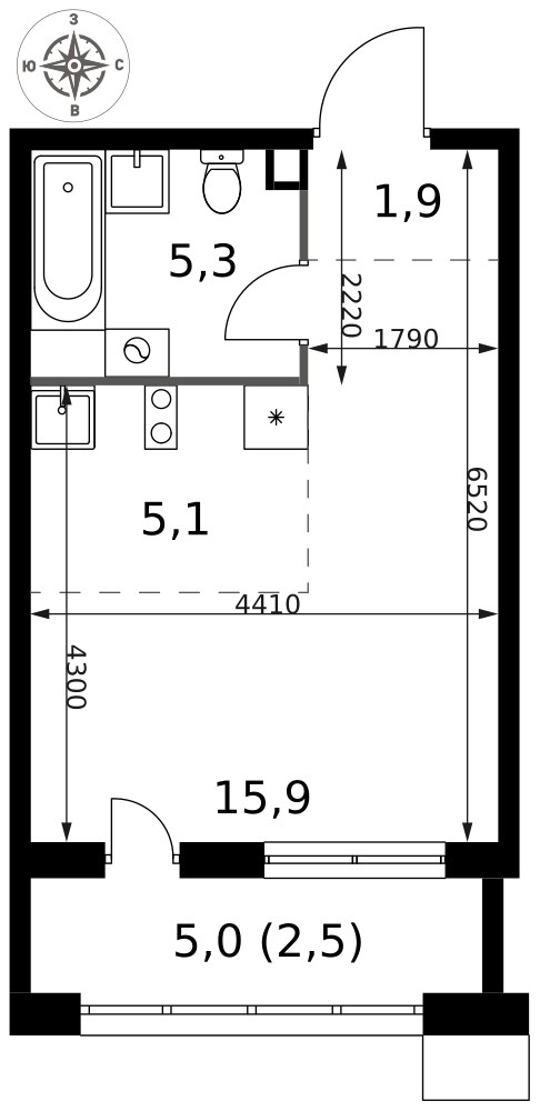 Планировка 30.7 м²
