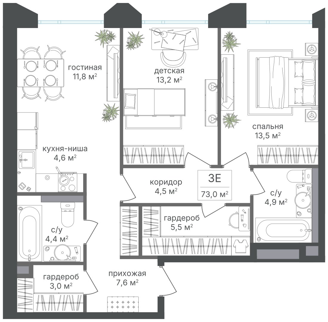 Планировка 73.0 м²