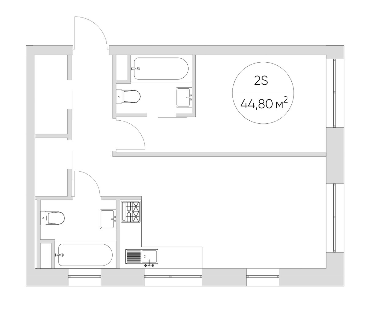Планировка 44.8 м²