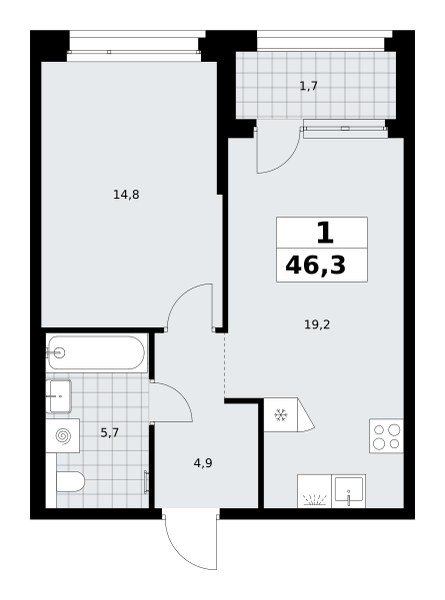 Планировка 46.3 м²