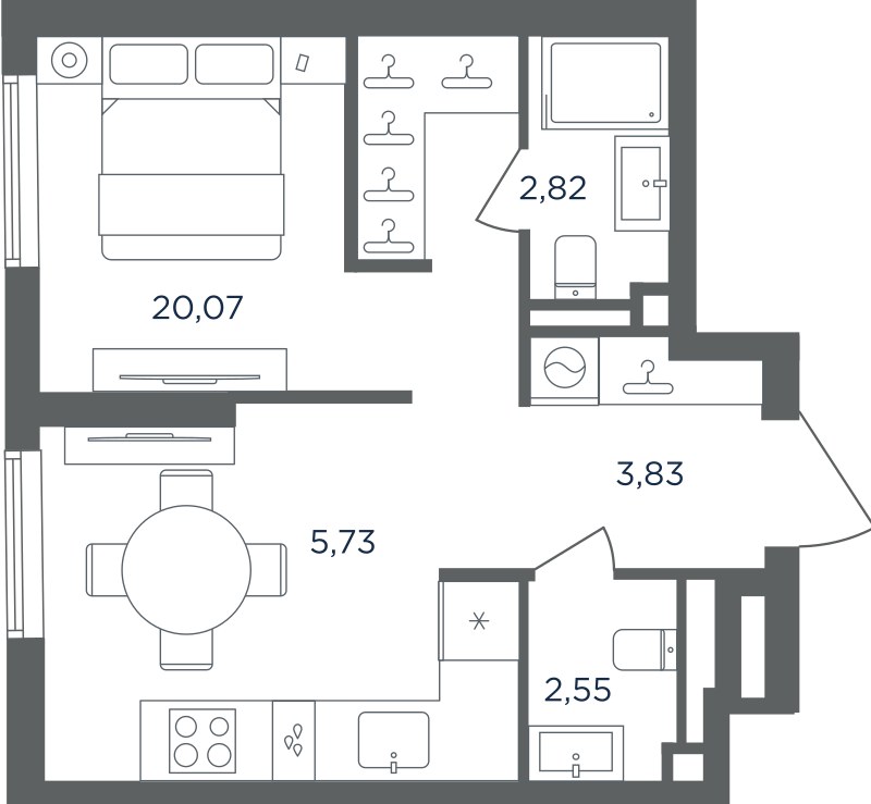 Планировка: 1-комнатная, 35.0 м²