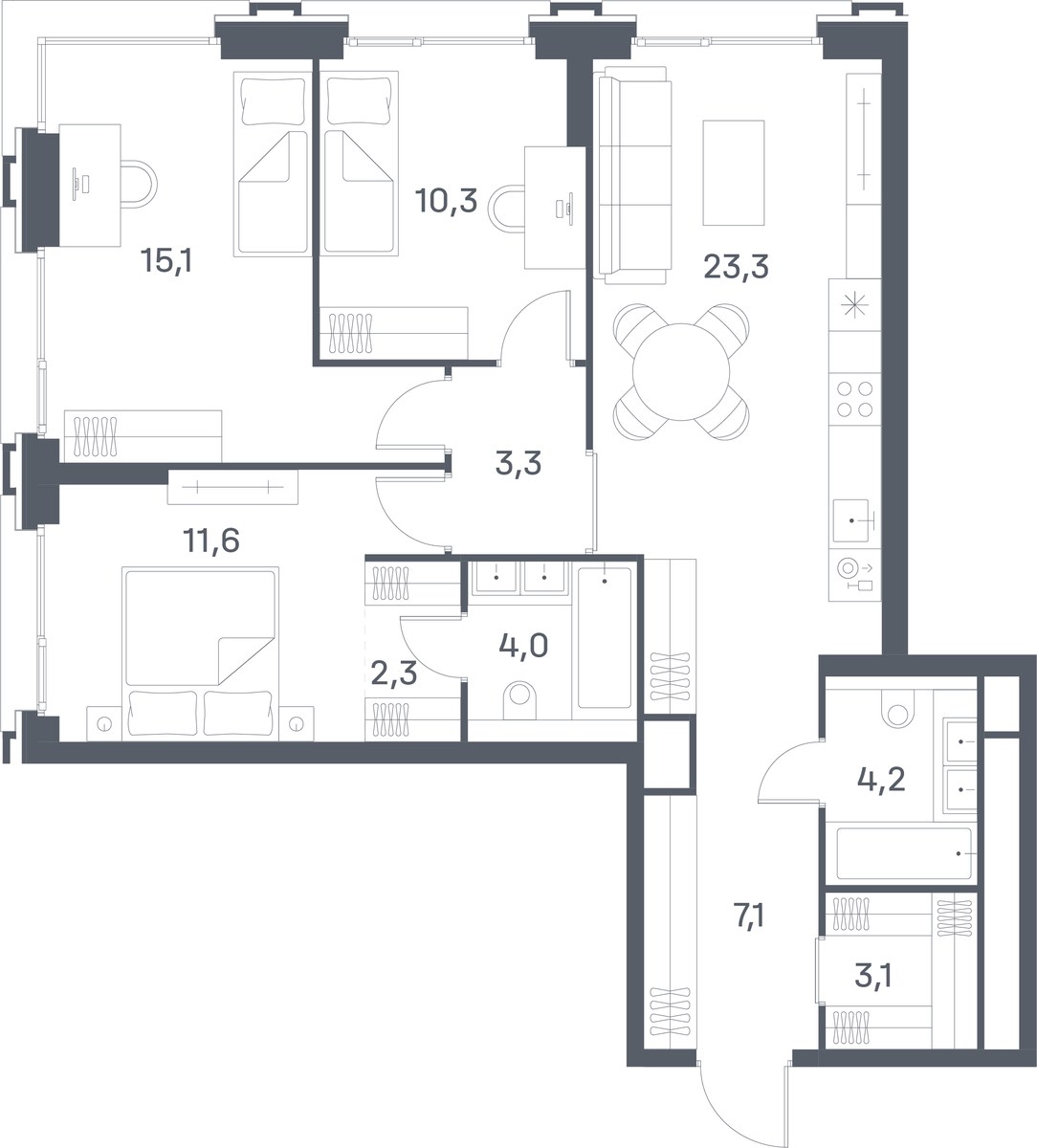 Планировка 84.3 м²