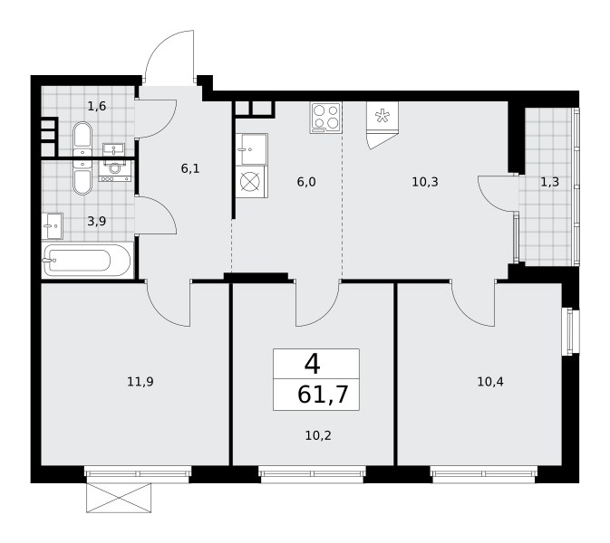 Планировка 61.7 м²