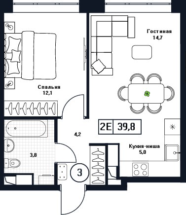 Планировка 39.8 м²