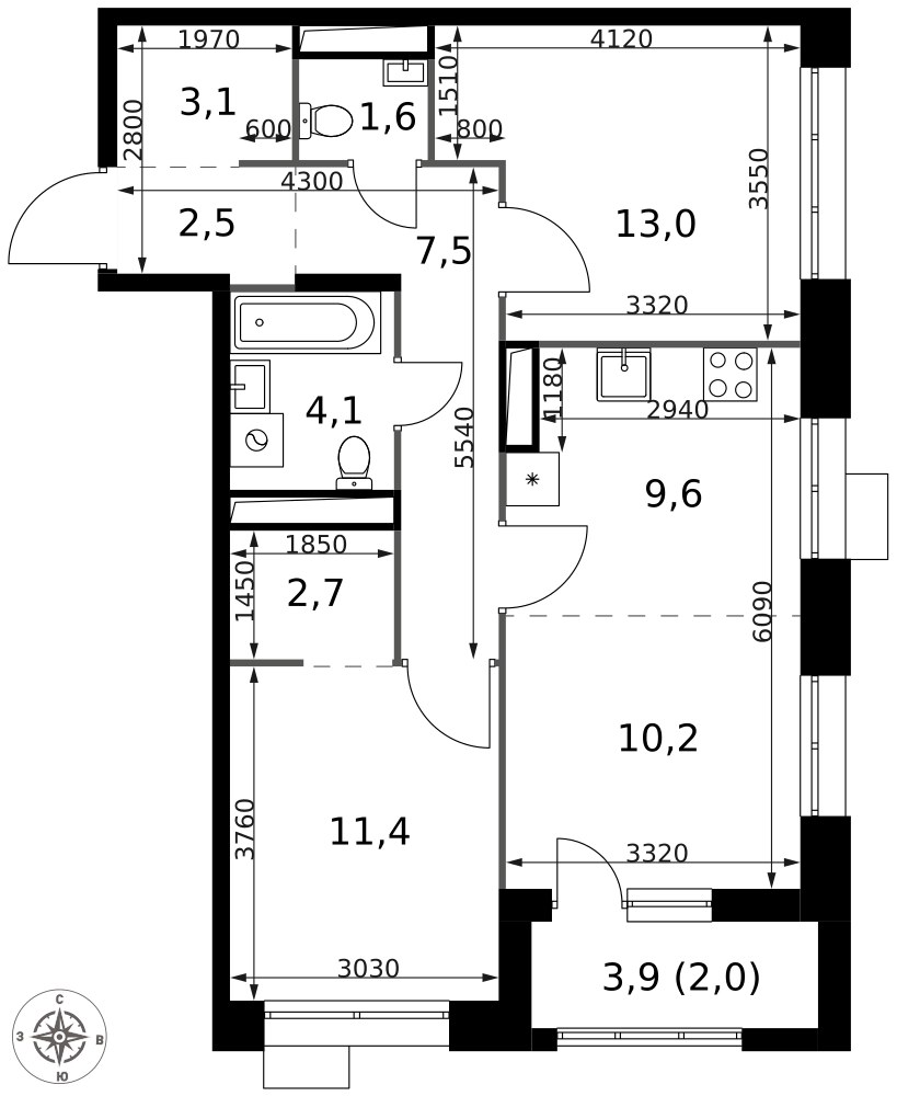 Планировка 67.7 м²
