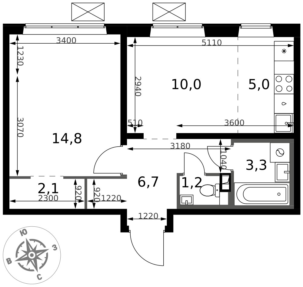 Планировка 43.1 м²