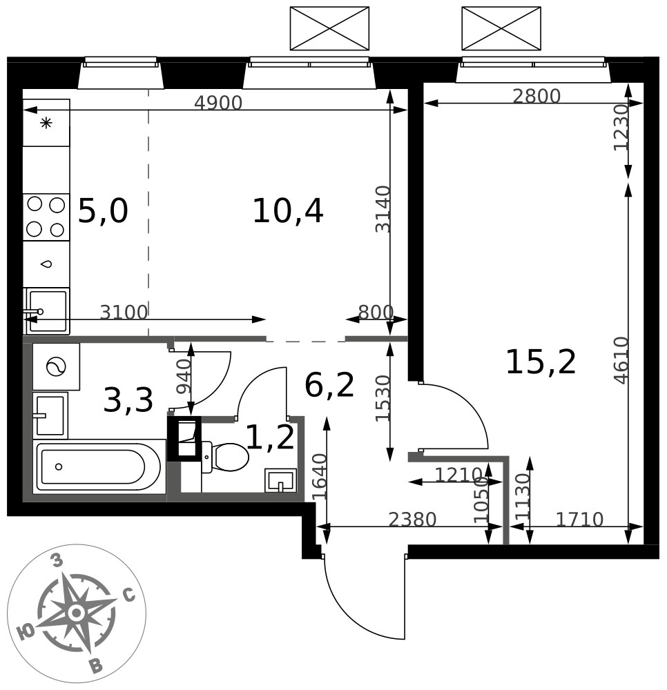 Планировка 41.3 м²