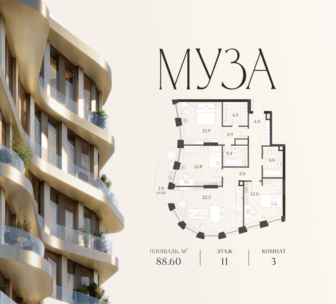 Планировка 88.6 м²
