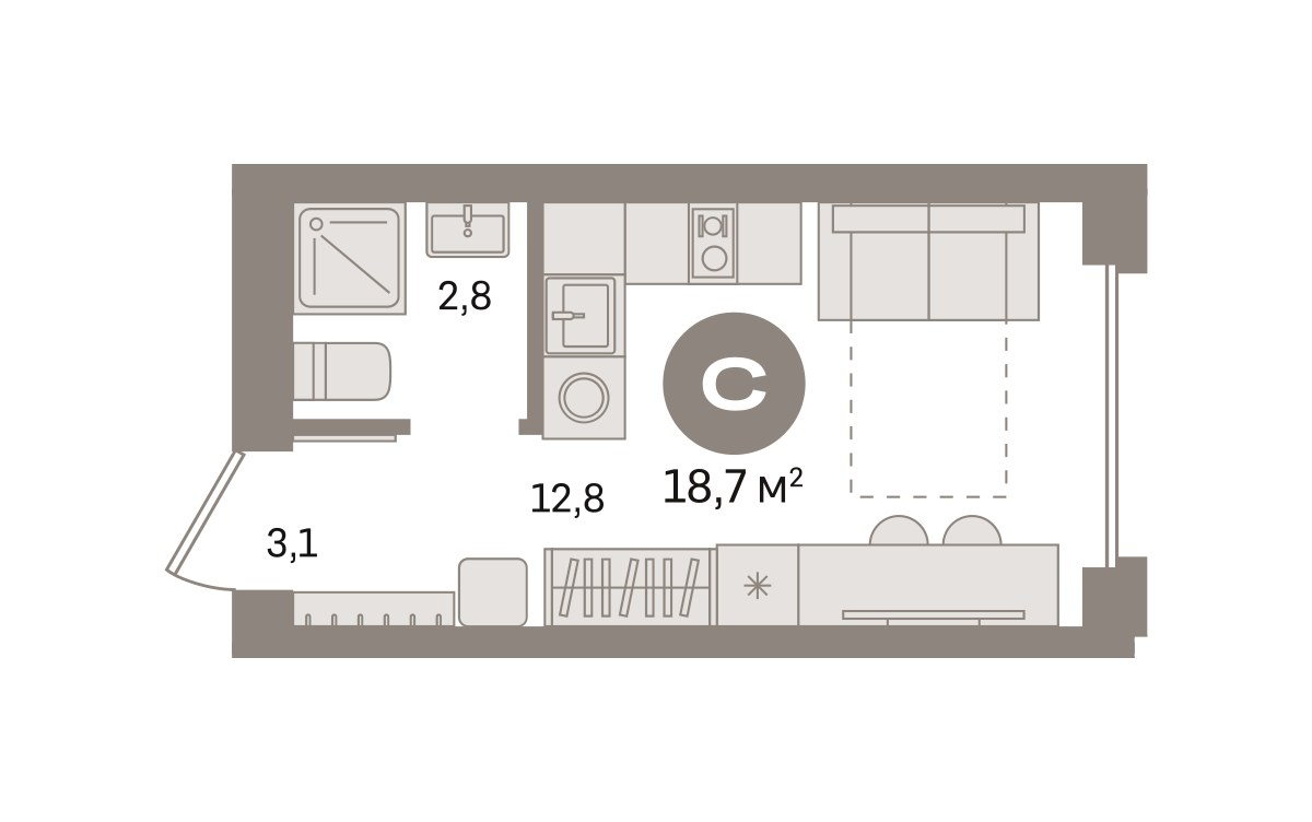 Планировка 18.66 м²