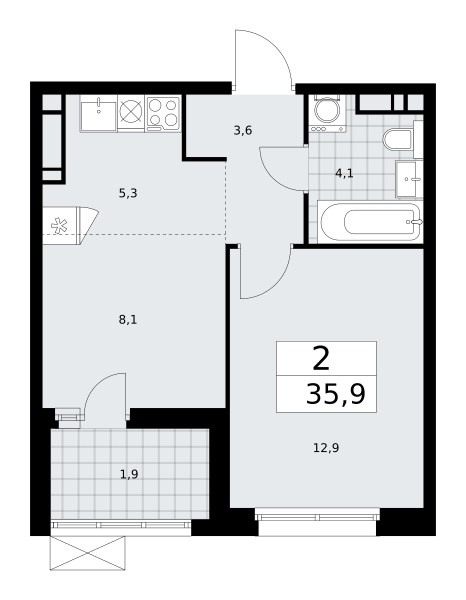 Планировка 35.9 м²