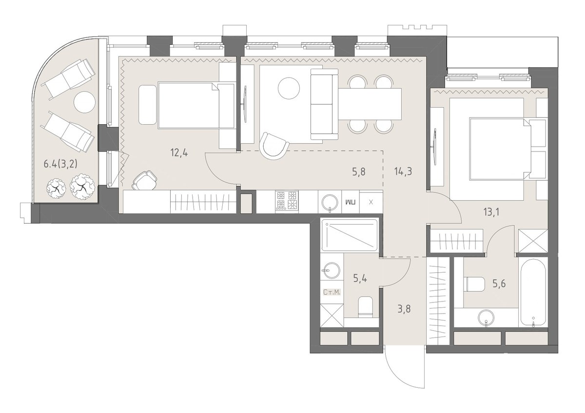 Планировка 63.6 м²