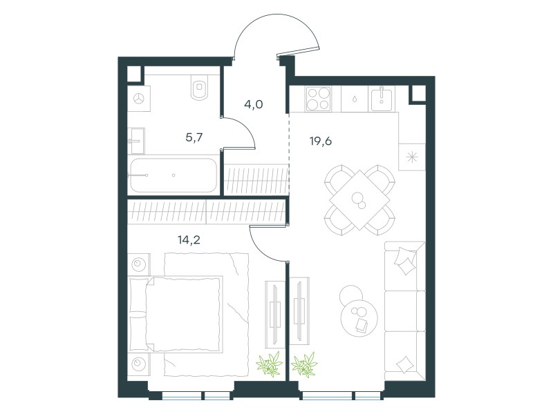 Планировка 43.5 м²