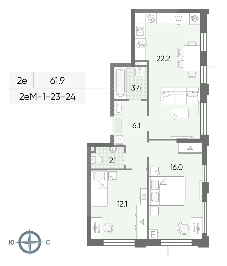 Планировка 61.9 м²