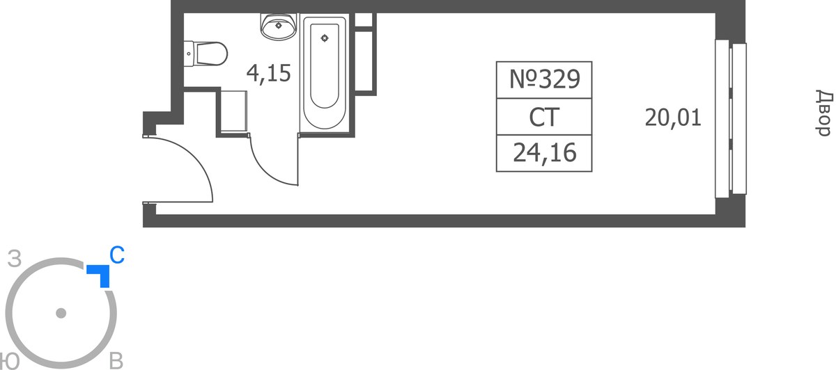 Планировка: Студия, 24.16 м²