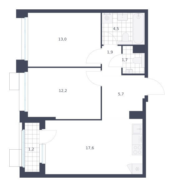 Планировка 57.8 м²