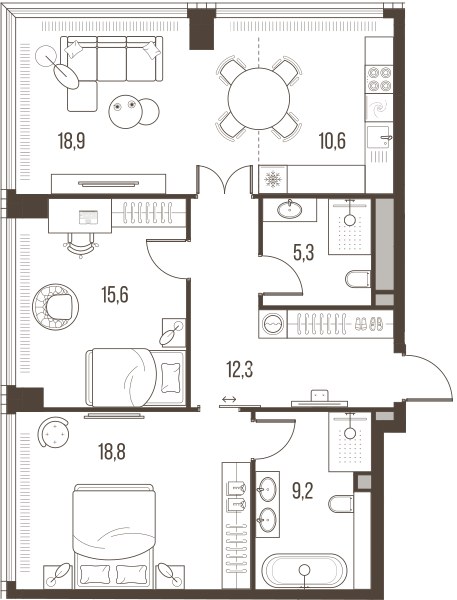 Планировка 90.7 м²