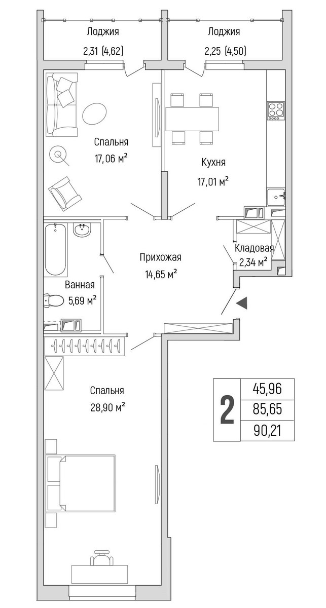 Планировка 90.21 м²