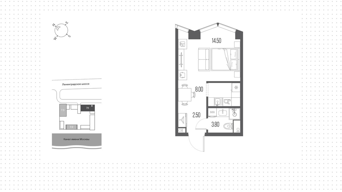 Планировка: Студия, 28.8 м²