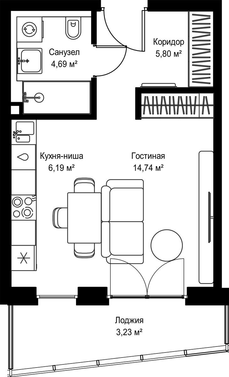 Планировка 34.65 м²
