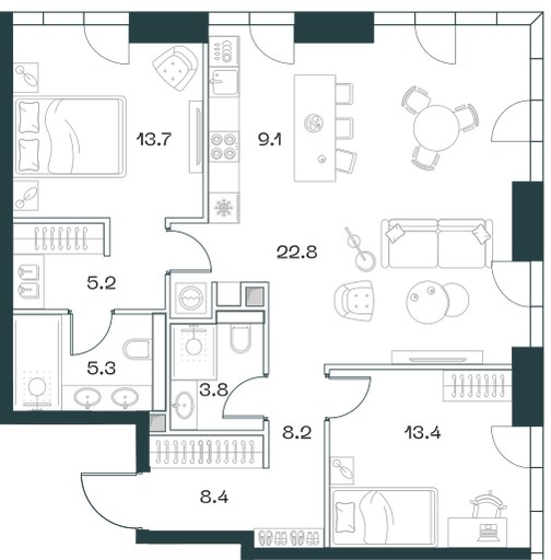Планировка 90.8 м²