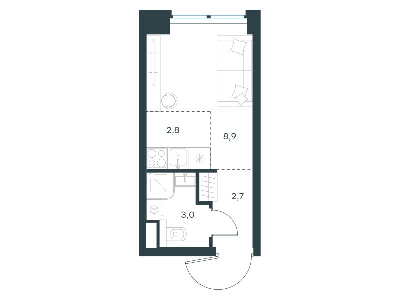Планировка: Студия, 17.4 м²
