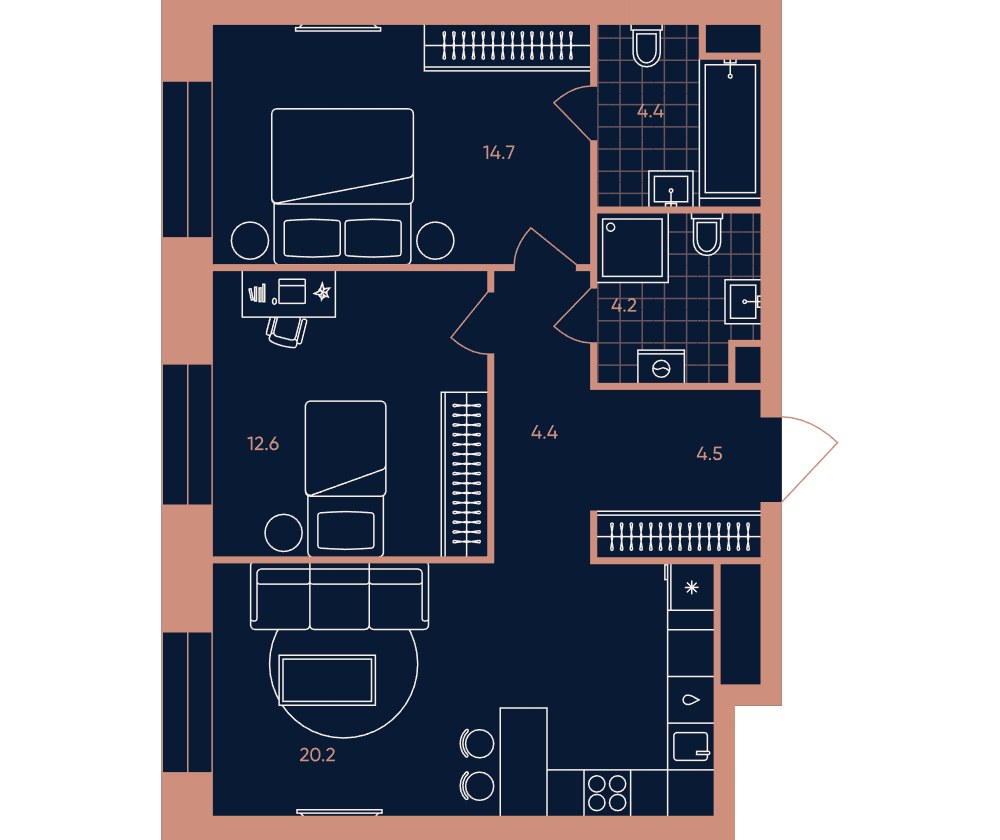 Планировка 65.0 м²