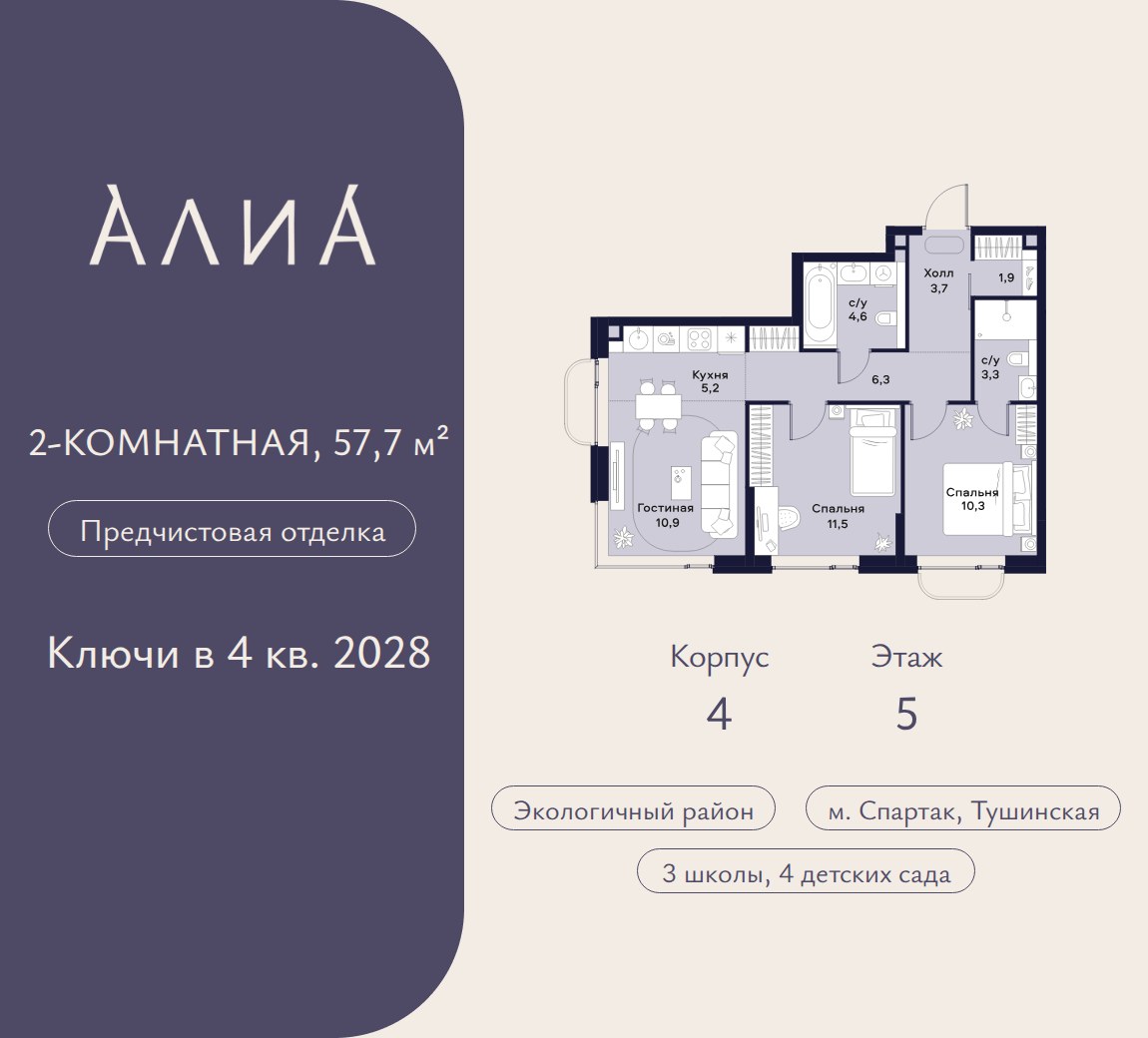 Планировка 57.7 м²