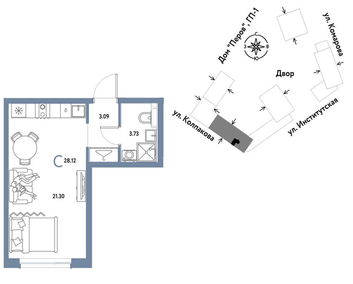 Планировка 28.12 м²