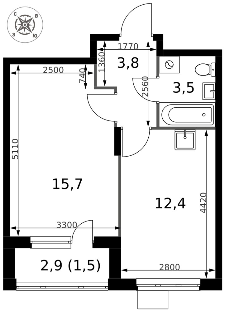 Планировка 36.9 м²
