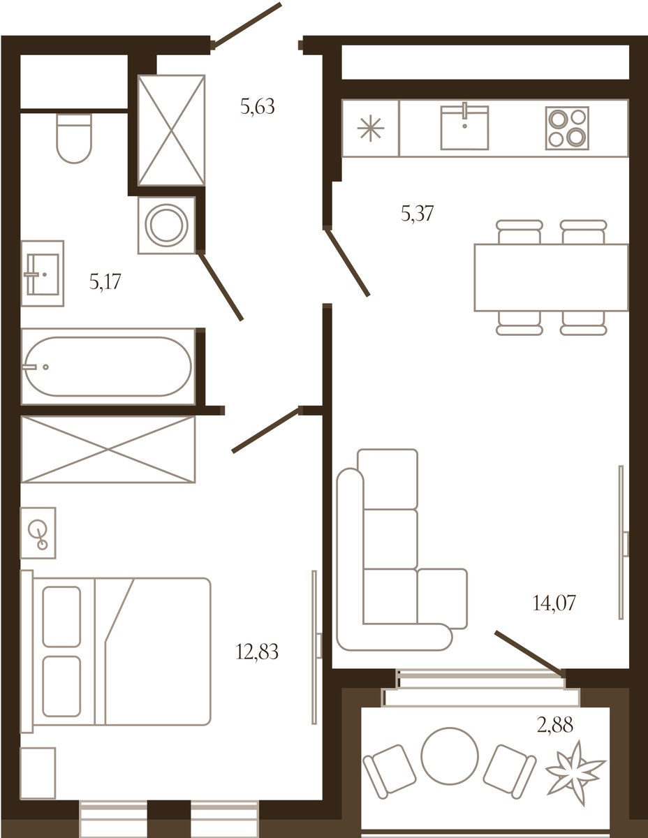 Планировка 44.51 м²
