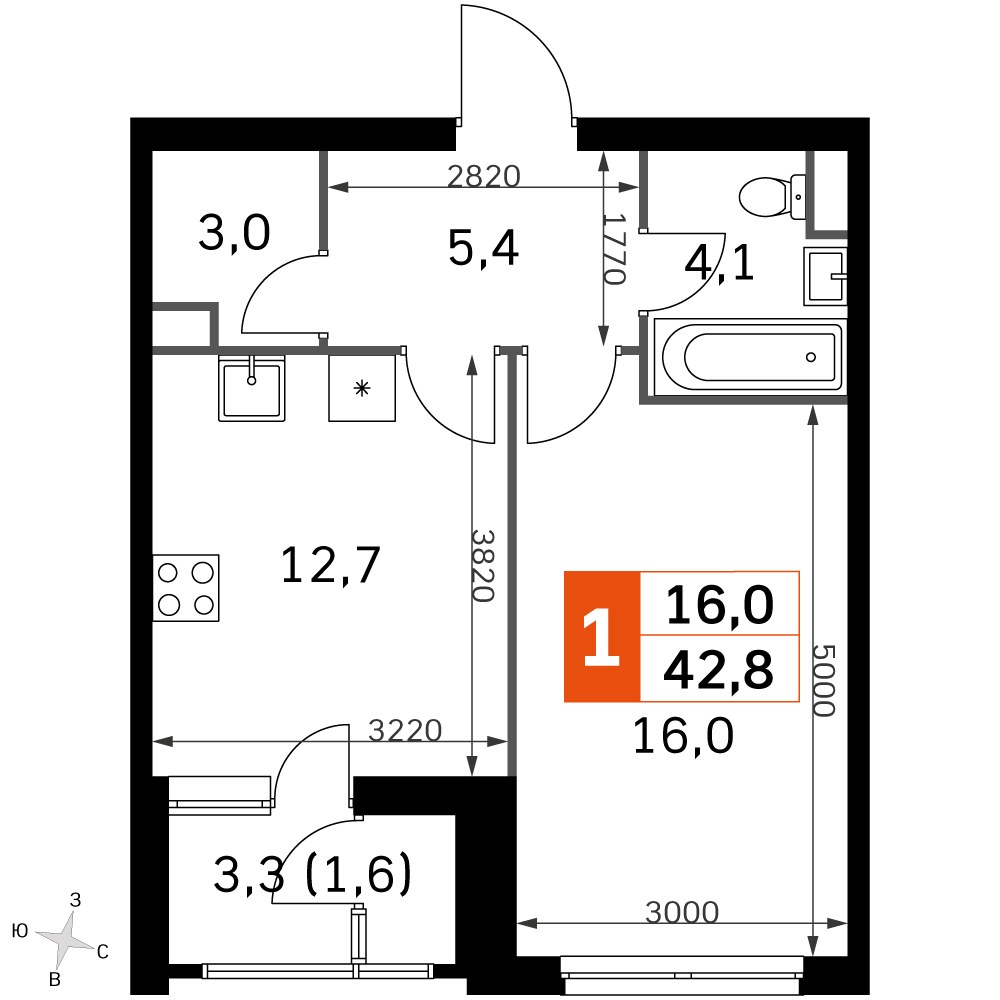 Планировка 40.6 м²