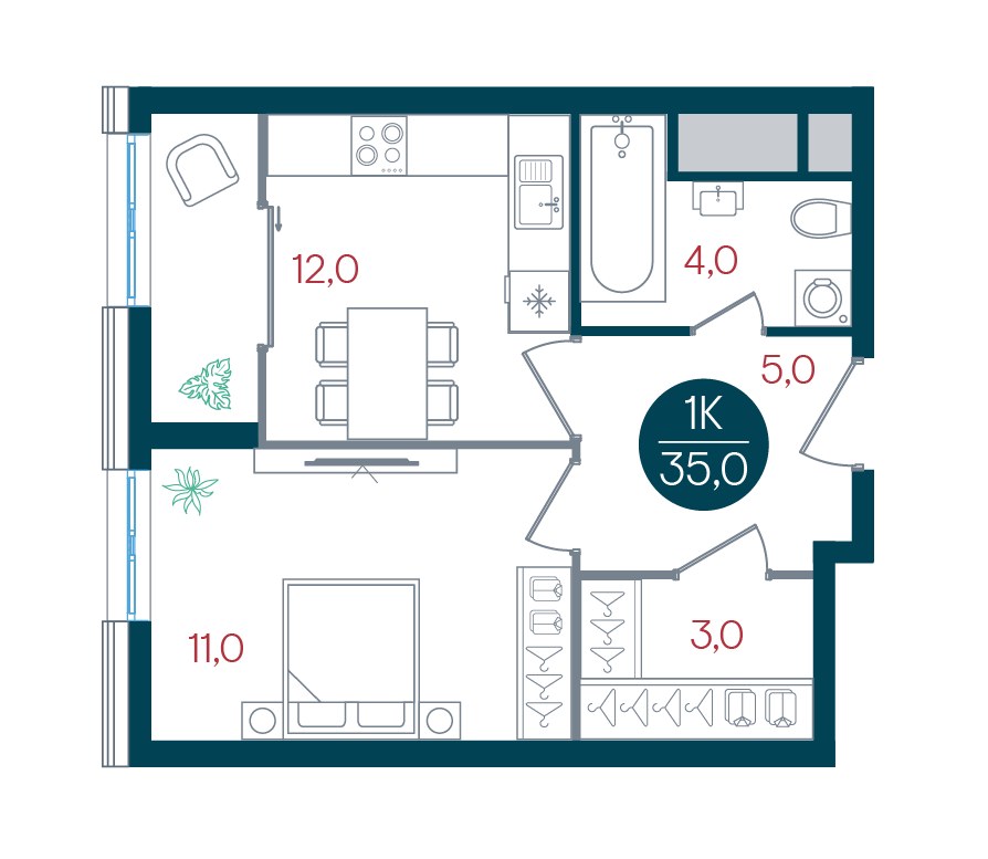 Планировка 35.0 м²