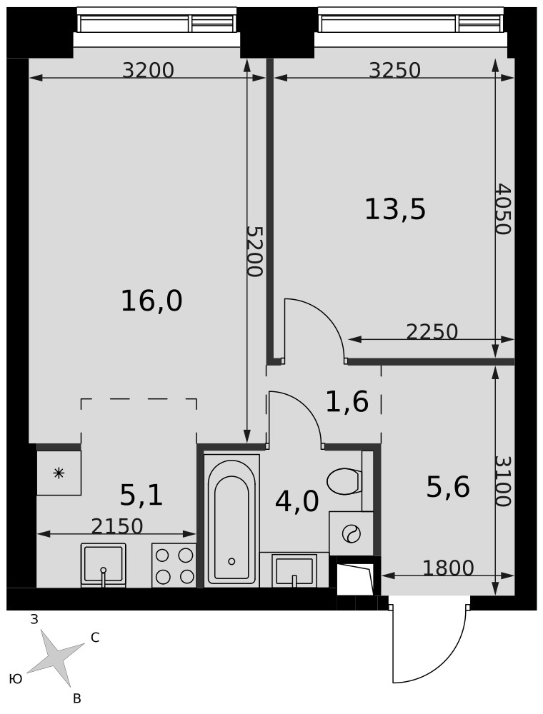 Планировка 45.8 м²