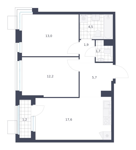Планировка 57.8 м²