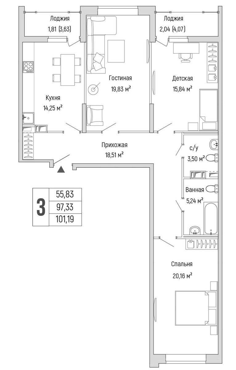 Планировка 101.19 м²