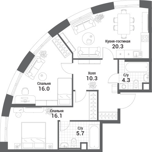 Планировка 72.7 м²