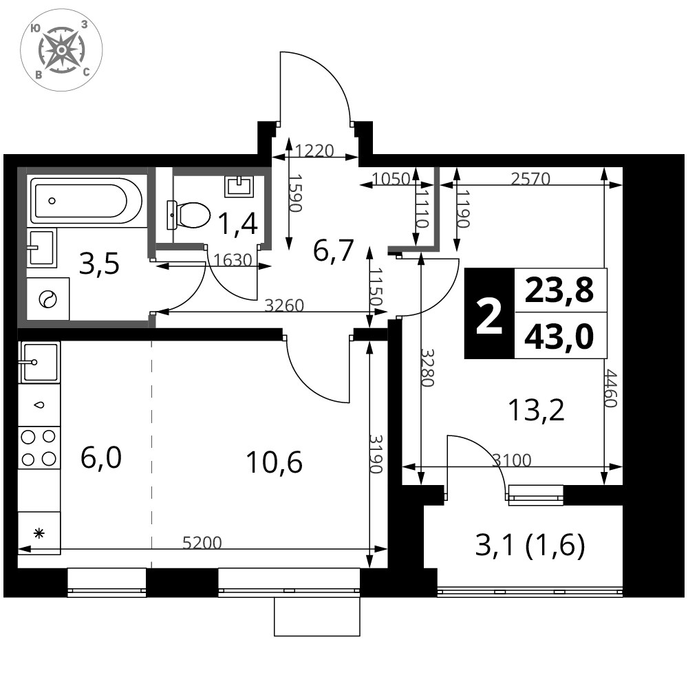 Планировка 43.0 м²