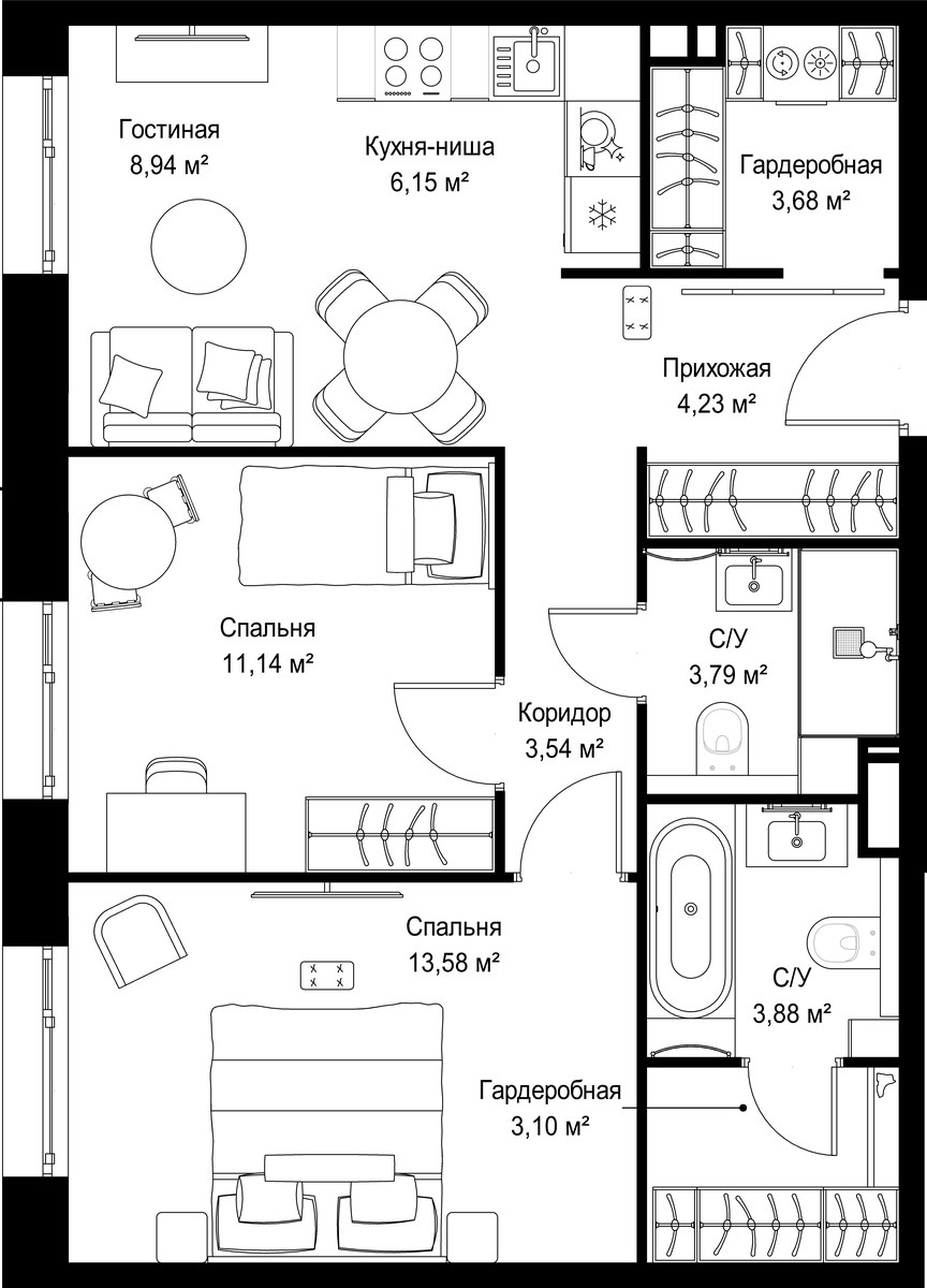 Планировка 62.03 м²