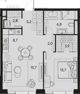 Планировка 58.8 м²