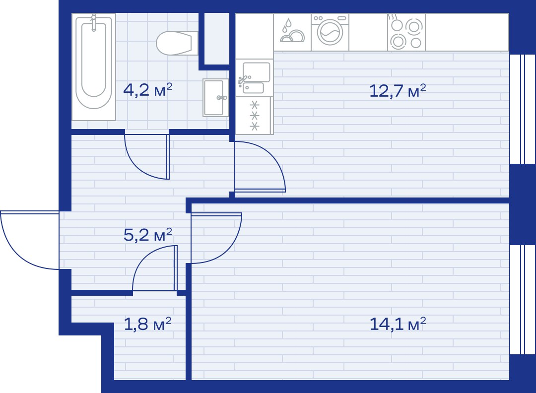 Планировка: 1-комнатная, 38.0 м²