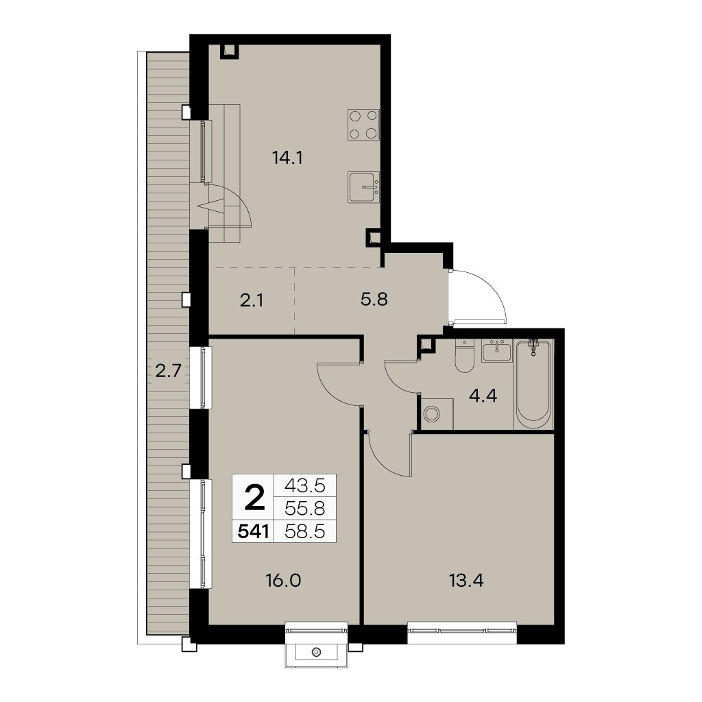 Планировка 58.3 м²