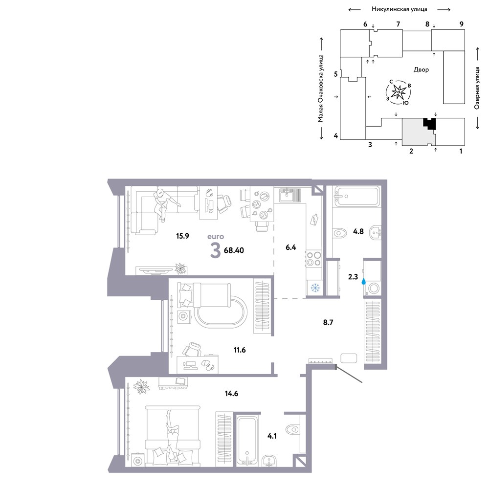 Планировка 68.4 м²