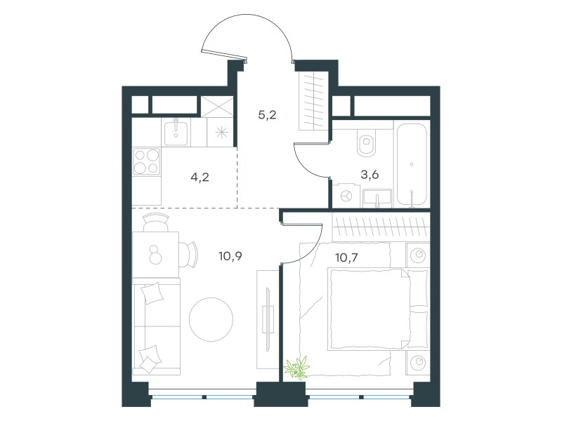 Планировка 34.6 м²