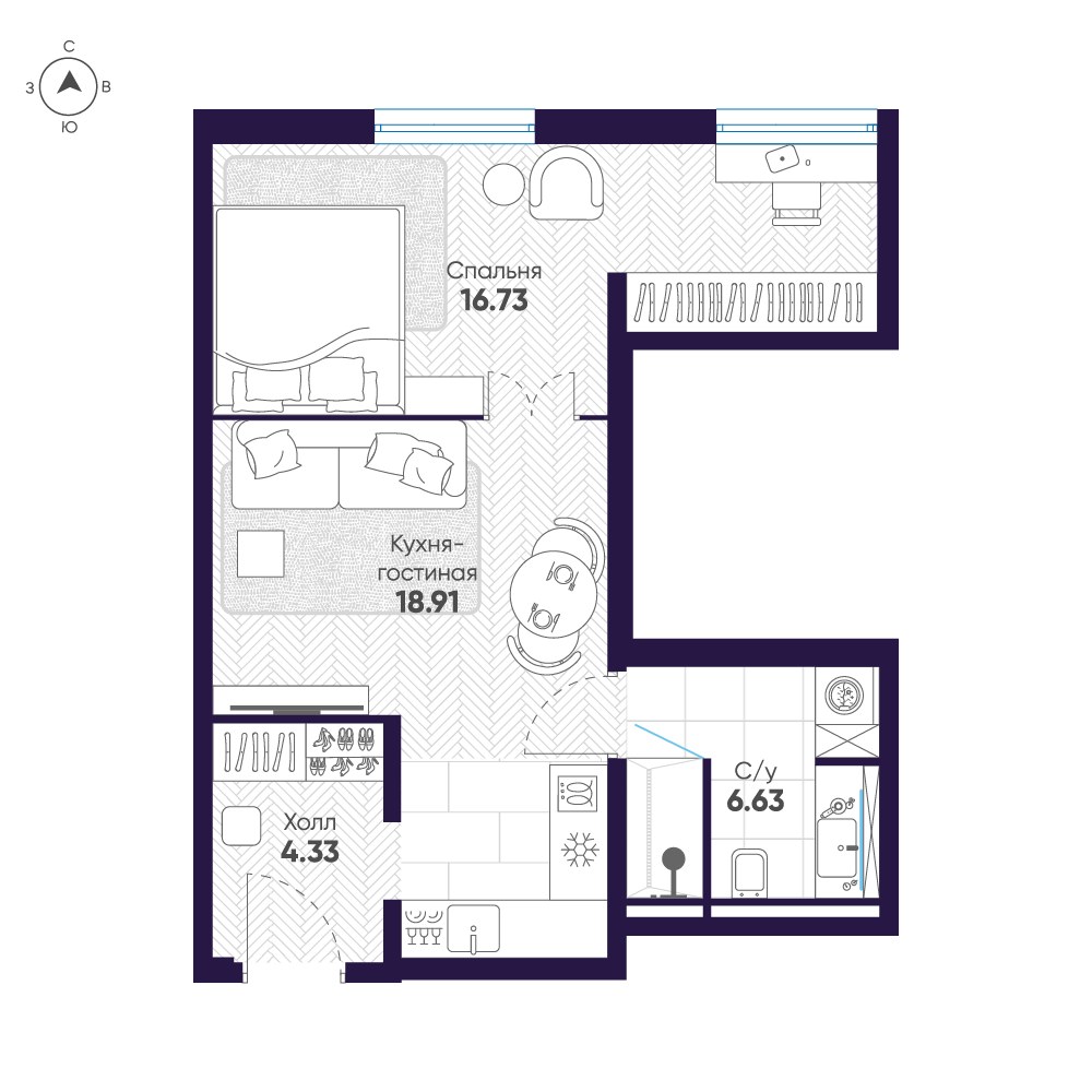 Планировка 46.6 м²