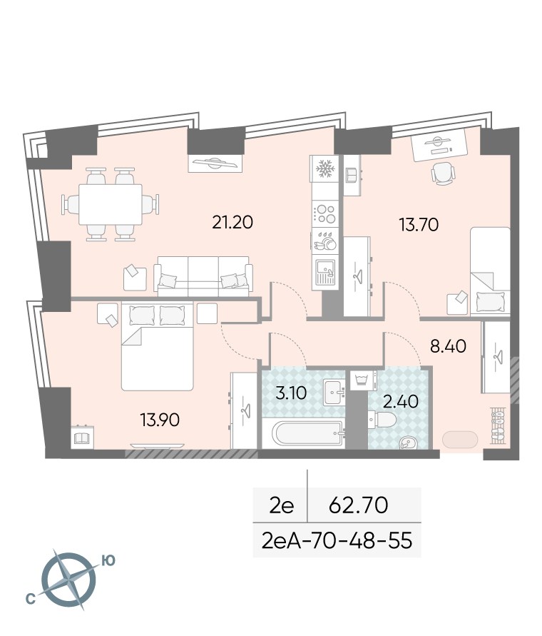 Планировка 62.7 м²