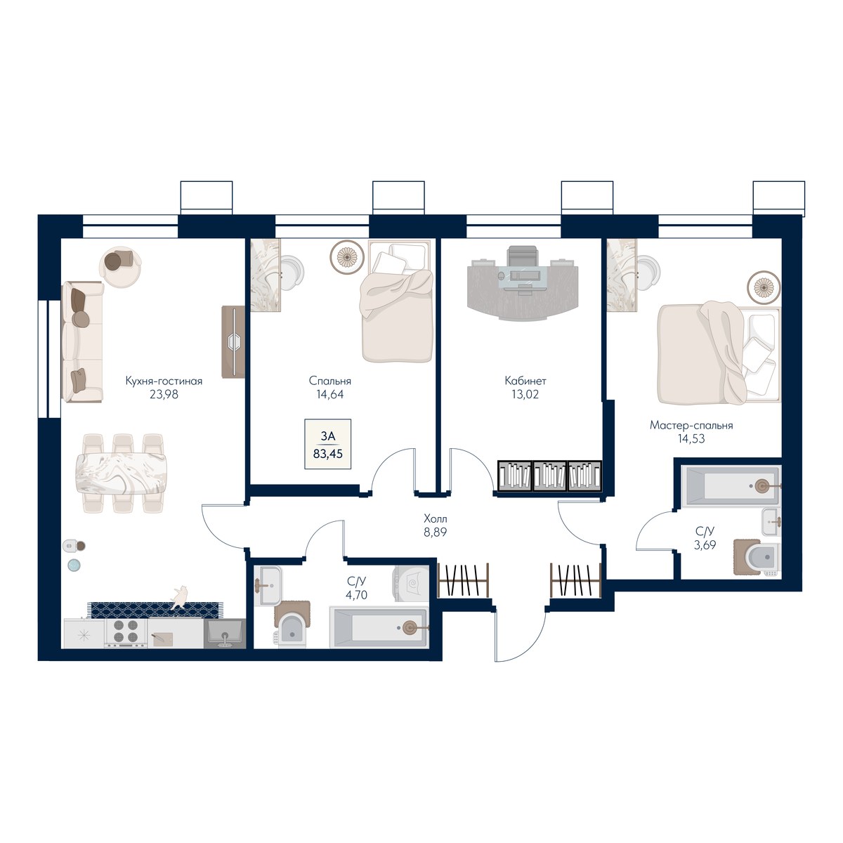 Планировка 83.45 м²