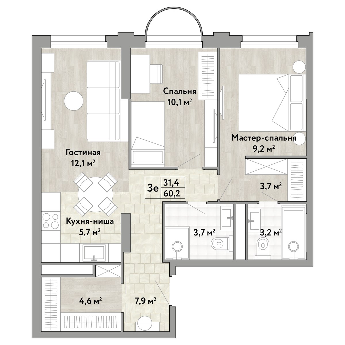 Планировка 60.2 м²