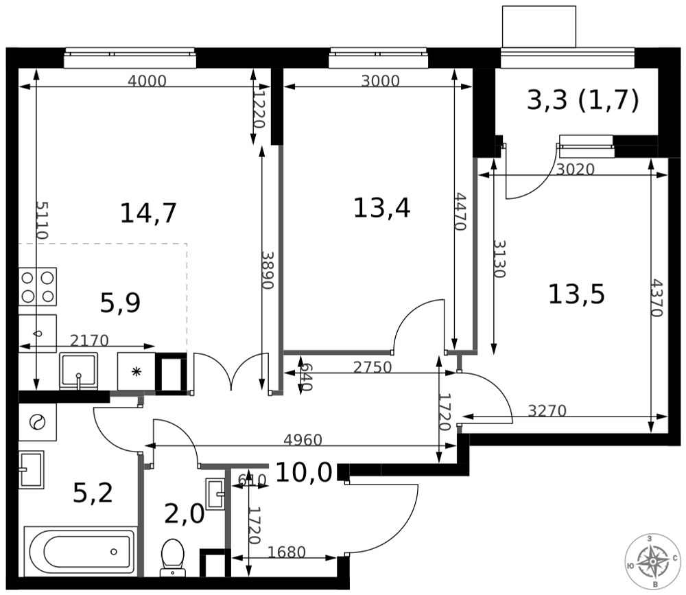 Планировка 66.4 м²