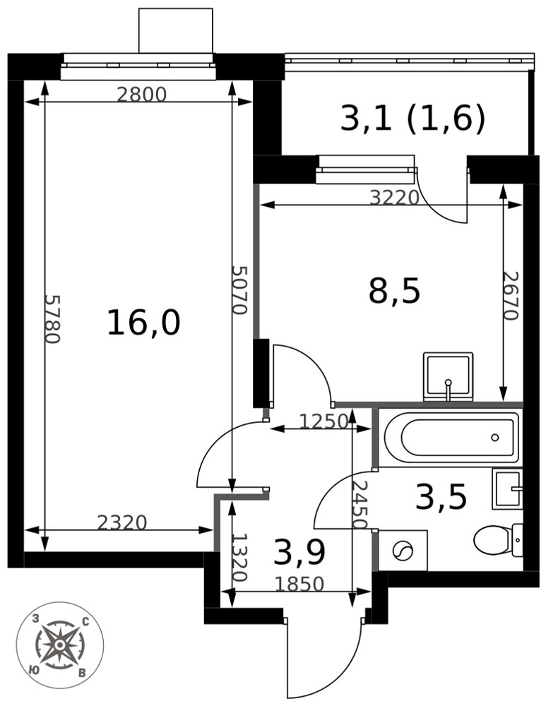 Планировка 33.5 м²