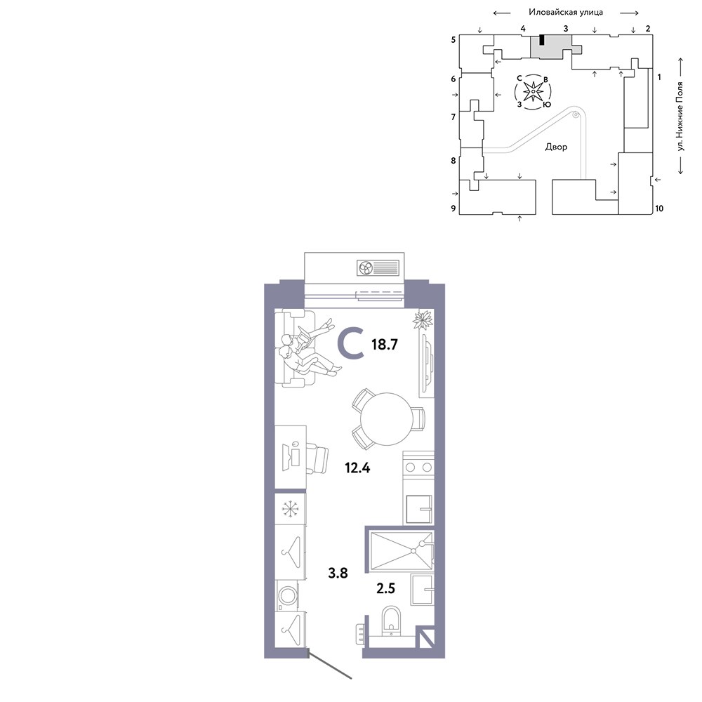 Планировка 18.7 м²